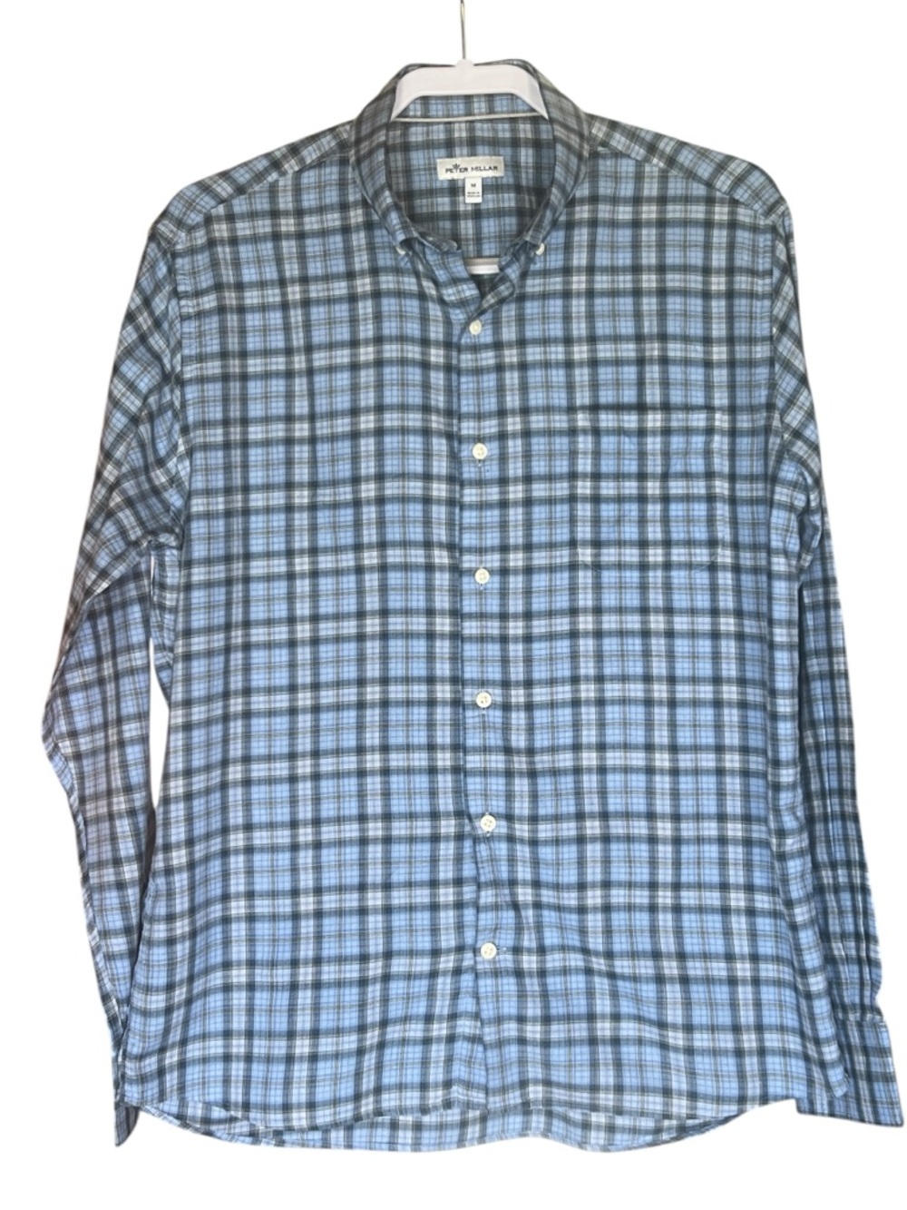Peter Millar Crown Soft Blue Plaid Button Down Shirt Men’s Medium 100% Cotton